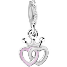 Nur Silver Taçlı Kalp Gümüş Charm NUR-BL01374
