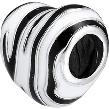 Nur Silver Siyah Beyaz Kalp Gümüş Charm NUR-BL01247