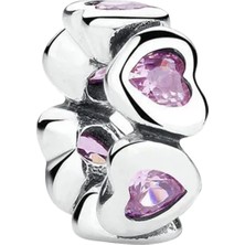 Nur Silver Pembe Taşlı Kalpli Gümüş Charm NUR-BL00857