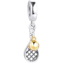 Nur Silver Tenis Topu ve Tenis Raketi Gümüş Charm NUR-BL00122