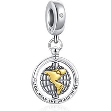 Nur Silver You Mean The World To Me Yazılı Dönen Dünya Gümüş Charm NUR-BL01147