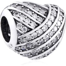 Nur Silver Tam Taşlı Kalp Gümüş Charm NUR-BL01371