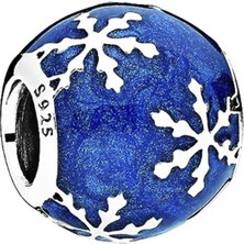 Nur Silver Mavi Taşlı Kar Taneli Gümüş Charm NUR-BL12475