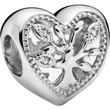 Nur Silver Aşk Ağacı Kalp Gümüş Charm - NUR-CM00233