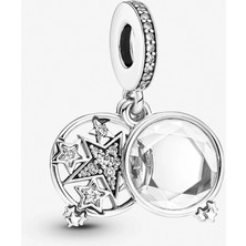 Nur Silver Büyütülmüş Yıldız Çift Sallantılı Gümüş Charm - NUR-CM00341