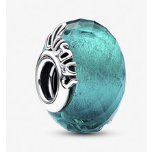 Nur Silver Folyolu Fasetli Yeşil Murano Camlı Gümüş Charm - NUR-CM00354