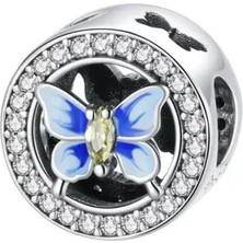 Nur Silver Göz Kamaştırıcı Mavi Kelebek Gümüş Charm - NUR-CM00356