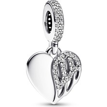 Nur Silver Heart & Angel Dangle Gümüş Cham - NUR-CM00361