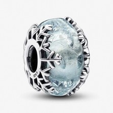 Nur Silver Kış Mavi Kar Tanesi Murano Gümüş Charm - NUR-CM00374