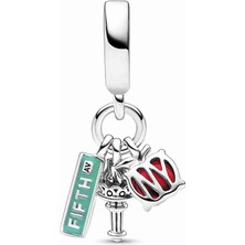Nur Silver Meşale ve Sokak Tabelası Üçlü Sallantılı Gümüş Charm - NUR-CM00386