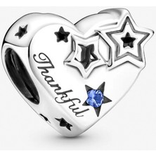 Nur Silver Minnettar Kalp ve Yıldızlar Gümüş Charm - NUR-CM00389