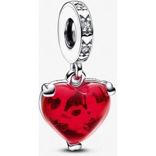 Nur Silver Minnie Mouse Öpücük Kırmızı Murano Cam Sallantılı Gümüş Charm - NUR-CM00390