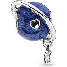 Nur Silver Mavi Kalp Yörünge Detaylı Gümüş Charm NUR-BL10047
