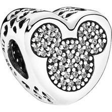 Nur Silver Kalp Mickey Mouse Detaylı Gümüş Charm NUR-BL00050