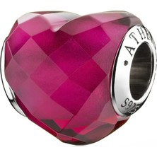 Nur Silver Murano Kırmızı Kalp Gümüş Charm NUR-BL10053