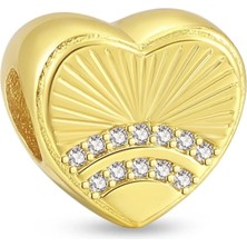 Nur Silver Gold Renkli Güneş Işığı Kalbi Gümüş Charm NUR-BL00059