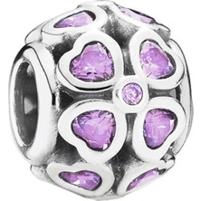 Nur Silver Pembe Taşlı Kalp Çiçekli Gümüş Charm NUR-BL12486