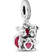 Nur Silver Mickey Ve Minnie Kalp Gümüş Charm NUR-BL00209