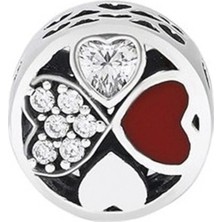 Nur Silver Kalp Detaylı Yonca Yuvarlak Gümüş Charm NUR-BL00219