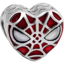 Nur Silver Örümcek Adam Kalpli Gümüş Charm NUR-BL00006