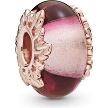 Nur Silver Pembe Murano Camı ve Yaprak Gümüş Charm - NUR-CM00405