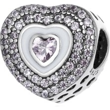 Nur Silver Taşlı Kalp Gümüş Charm - NUR-CM00415
