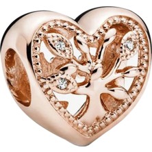 Nur Silver Rose Renk Aile Ağacı Kalp Gümüş Charm NUR-BL00673