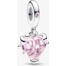 Nur Silver Pembe Aile Ağacı ve Kalp Sallantılı Charm NUR-CM00453