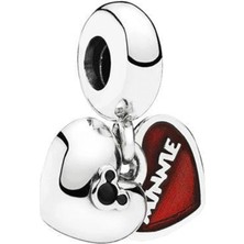 Nur Silver Mickey & Minnie Mouse Kalp Gümüş Sallantılı Charm NUR-CH00013