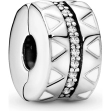 Nur Silver Parıltılı Çizgiler Klips Gümüş Charm NUR-CH00018