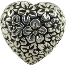 Nur Silver Çiçekli Kalp Gümüş Charm NUR-CH00002