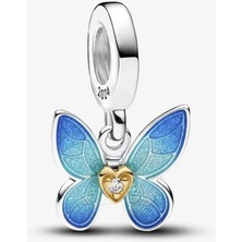 Nur Silver Blue Butterfly Dangle Gümüş Sallantılı Charm NUR-CH00017
