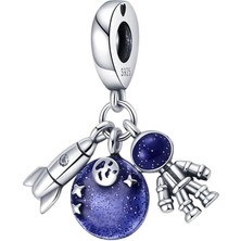 Nur Silver Uzay Astronot Füze Gümüş Sallantılı Charm NUR-CH00021