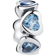 Nur Silver Mavi Taşlı Kalp Gümüş Charm NUR-BL12439