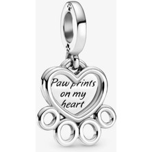 Nur Silver Kalp ve Pati İzi Sallantılı Gümüş Charm NUR-BL00268