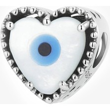 Nur Silver Nazar Boncuğu Kalp Gümüş Charm NUR-BL00269