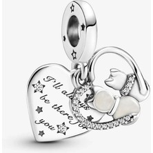 Nur Silver Kediler ve Kalpler Gümüş Sallantılı Charm NUR-CH00009