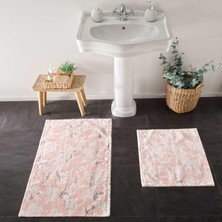 Hepta Collection Flower DESENLI%100 Pamuk Paspas Seti, Pudra, 50X60 cm - 60X100 cm