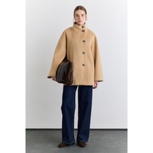 Manuka Yüksek Yaka Kruvaze Kaban Camel