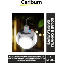 Carlburn Premium Katlanabilir Su Geçirmez 2400 Mah 5 Modlu IP65 Güneş Enerjili Solar 5 Kanatlı Kamp Lambası