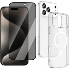 Vendas Apple iPhone 17 Pro Max Kamera Korumalı M-Safe Şarj Özellikli Şeffaf Zore London Sert PC Kapak + Hayalet Ekran Koruyucu