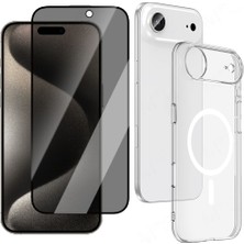 Vendas Apple iPhone 17 Air Kamera Korumalı M-Safe Şarj Özellikli Şeffaf Zore London Sert PC Kapak + Hayalet Ekran Koruyucu