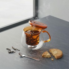 Hepta Collection Bitki Çayı Demleme Kupası | Cam Süzgeçli ve Cam Kapaklı Fincan | 350 ml | Tek Kişilik Çay Bardağı (T