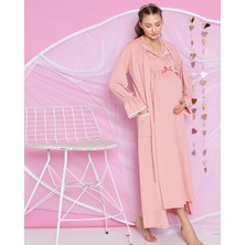 Jenika Collection Somon Renk Fırfır Dantel Detaylı 2 Li Sabahlıklı Hamile Gecelik Takım