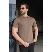 Madmext Açık Kahverengi Polo Yaka Triko Erkek Tişört E7461