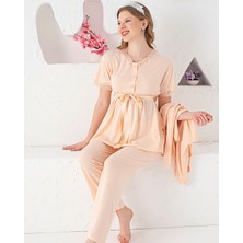 Jenika Collection Jenika Hamile Uzun Kol Sabahlıklı Açılabilir Düğmeli Yakası Dantel Detaylı 3 ' Lü Hamile Pijama Takım