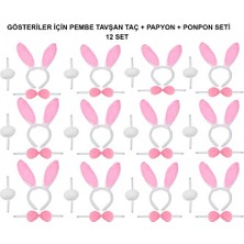 Pazarcan Pembe Tavşan Kostüm Seti – Taç, Papyon, Ponpon (12’li Paket)