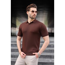 Madmext Kahverengi Polo Yaka Triko Erkek Tişört E7461