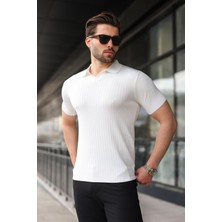 Madmext Beyaz Polo Yaka Triko Erkek Tişört E7461