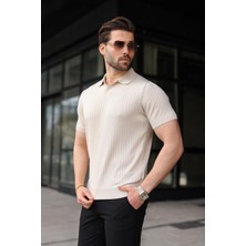 Madmext Taş Rengi Polo Yaka Triko Erkek Tişört E7461
